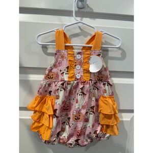 New Abby & Evie 9M Halloween Ghost Pumpkin Ruffle Romper  Baby Ghost Girl Bubble